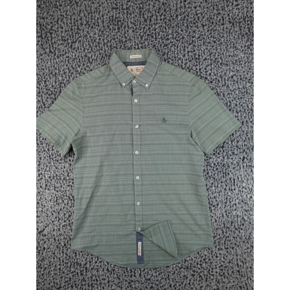 Original‎ Penguin Button Down Shirt Mens Small Green Heritage Slim Fit Stripe